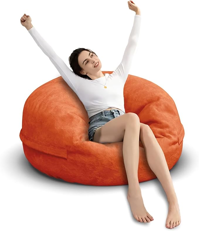 Bean Bag Chair for Adults 3FT,Soft Removable Cover for Teens/Girls Bedroom,Fluffy Giant Round Floor Beanbag Lounger Chairs (No Filler,Orange)-Ruum Studio Home