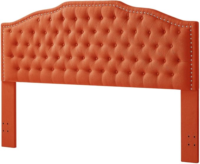 24KF Upholstered Button Tufted King Size Headboard with Nailhead Trim, Elegant Boucle Fabric California King headboard, 6031-K-Boucle-Orange-Ruum Studio Home
