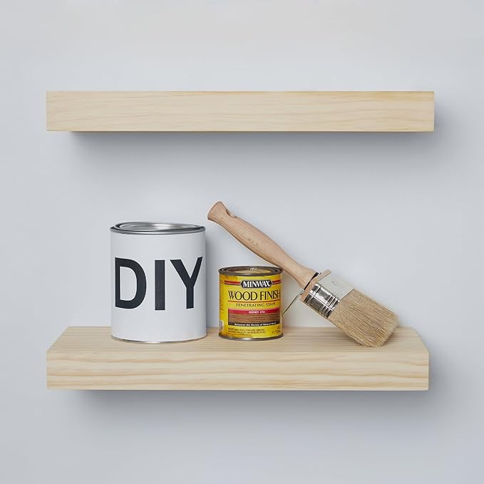 Homeforia 18 inch Natural Floating Shelf, High End Solid Real Wood 18inch Small Floating Shelves for Wall Mounted, Natural Wooden Floating Shelves, Heavy Duty Bracket, 18 X 6.5 X 1.75 in, Set of 2-Ruum Studio Home