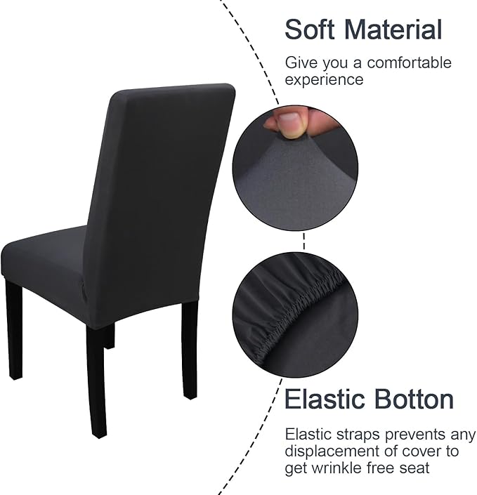 JQinHome Dining Room Chair Covers Set of 8, High Stretch Chair Slipcover Removable Washable Chair Seat Protector Cover for Home Party Hotel Wedding Ceremony (Grey)