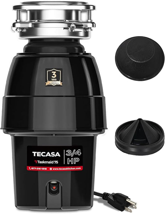 3/4 HP Garbage Disposal, TECASA Food Garbage Disposal with Power Cord, Stainless Steel Grinding System and 3-Bolt Mounting, Continuous Feed Garbage Disposals, Quiet, Taskmaid Series 75-Ruum Studio Home