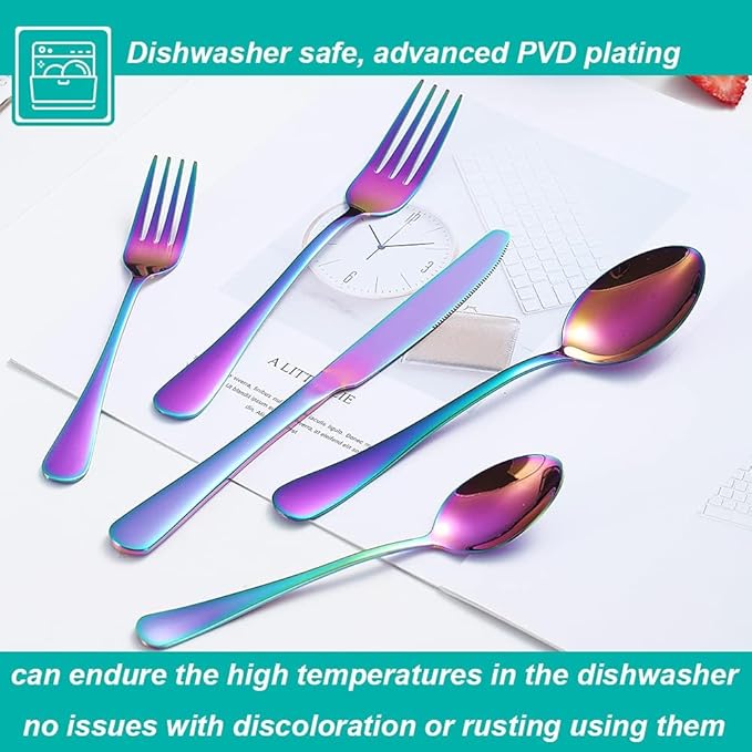 40 Pcs Rainbow Silverware Set for 8, Food Grade Stainless Steel Flatware Set, Eating Utensils Sets Include Fork/Knife/Spoon,Home Kitchen Tableware Set, Reusable Cutlery Set, Dishwasher Safe-Ruum Studio Home