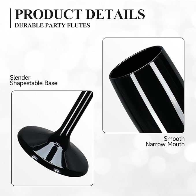 XUWAIDSGN Acrylic Champagne Flutes Toasting Glasses Unbreakable Mimosa Bar Reusable Wine Glasses Vintage Champagne Flutes Stemmed Drinking Cups 5.4 OZ for Christmas Birthday (24, Black)-Ruum Studio Home