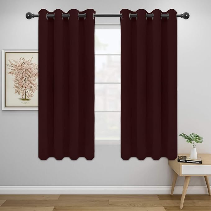 Easy-Going Blackout Curtains for Bedroom, Solid Thermal Insulated Grommet and Noise Reduction Window Drapes, Room Darkening Curtains for Living Room, 2 Panels (52x63 in,Wine)-Ruum Studio Home