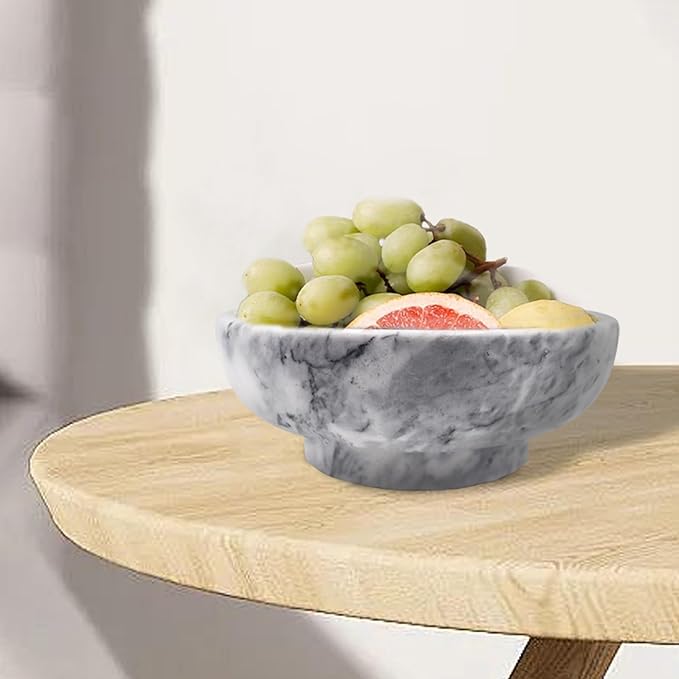 Natural White Marble Bowl with Grey Veins Large Decorative Bowl for Home Decor，Entryway, Fruit Display, Key Holder, Centerpiece (10.2" Diameter)-Ruum Studio Home