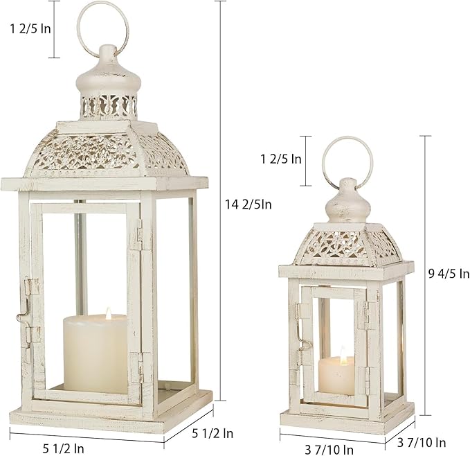 DECORKEY Large Lantern Decorative Outdoor & Indoor, Set of 2 (14’’&10’’) Metal Candle Lanterns Decor, Vintage Hanging Candle Holder for Front Porch Patio Wedding Farmhouse Home, Spring Decoration-Ruum Studio Home