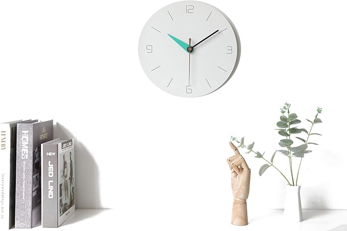 Stephanie Imports Modern Minimalist White & Teal Green Silent Wall Clock-Ruum Studio Home