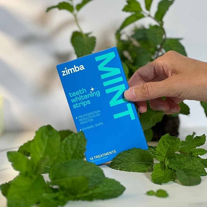 Zimba Mint Teeth Whitening Strips – 28 Vegan, Enamel-Safe Strips with Hydrogen Peroxide, 14-Day Treatment – Tooth Whitener for Coffee, Wine, Tobacco, Other Stains-Ruum Studio Home