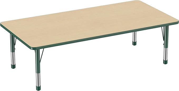 FDP Rectangle Activity School and Classroom Kids Table (36 x 72 inch), Toddler Legs, Adjustable Height 15-24 inches - Maple Top and Green Edge-Ruum Studio Home