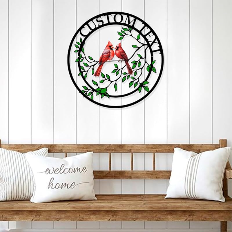 Personalized Name Garden Cardinal Metal Signs, Custom Family Name Outdoor Indoor Wall Decorations, Wall Art for Mom Sister Grandma Dad, Housewarming Gift Birthday Retirement-Ruum Studio Home