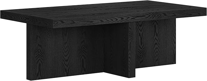 Henn&Hart 44" Rectangular Wood Pedestal Low-Profile Coffee Table for Living Room, Family Room, or Office, Black Grain-Ruum Studio Home