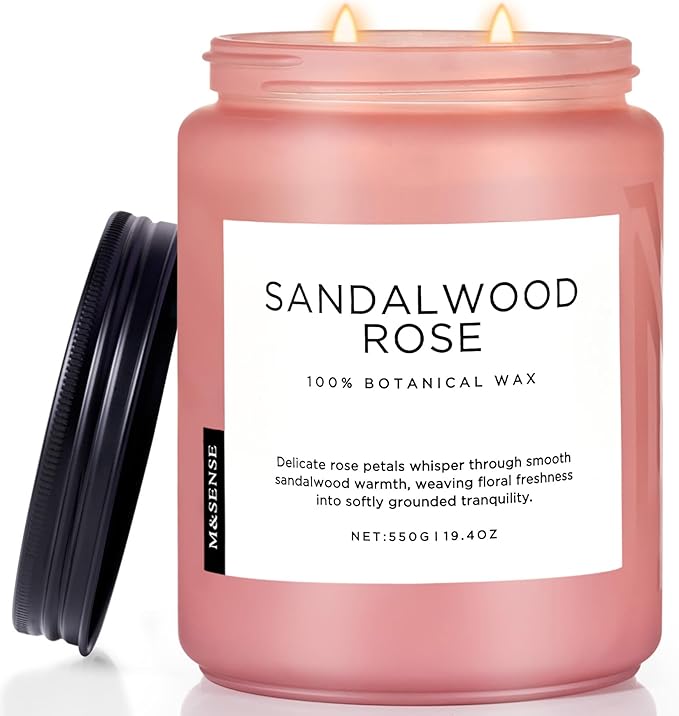 M&SENSE Sandalwood Rose Scented Candle 19.4oz 110 Hours Long Lasting Burn Natural Soy Wax Strong Scented Candle for Home, 2 Wick Home Fragrance Slow Burning Housewarming Gifts for Men Women-Ruum Studio Home