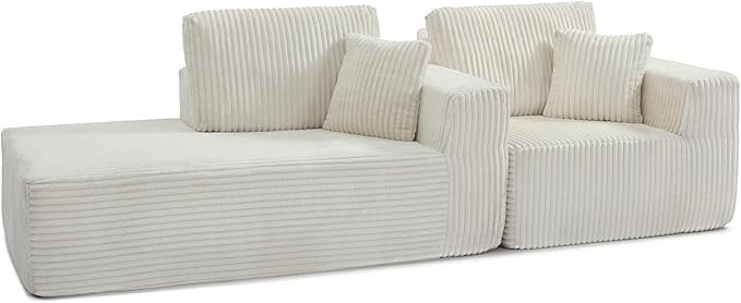 HYJT-H&K Modular Sectional Sofa Cloud Sectional Couch, 107" Comfy Fluffy L Shaped White Couches for Living Room, Deep Seat Memory Foam Plush Corduroy Boneless Couch Sectionals Left Facing Chaise Sofa-Ruum Studio Home