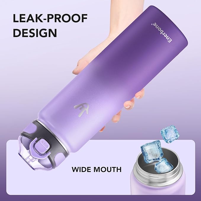 Enerbone 32 oz Insulated Water Bottle, Stainless Steel Bottle with Carrying Strap, Double-Wall Vacuum Insulation Design, Leakproof Sports Bottle with Straw, Keep Drinks Cold or Hot for Hours-Ruum Studio Home