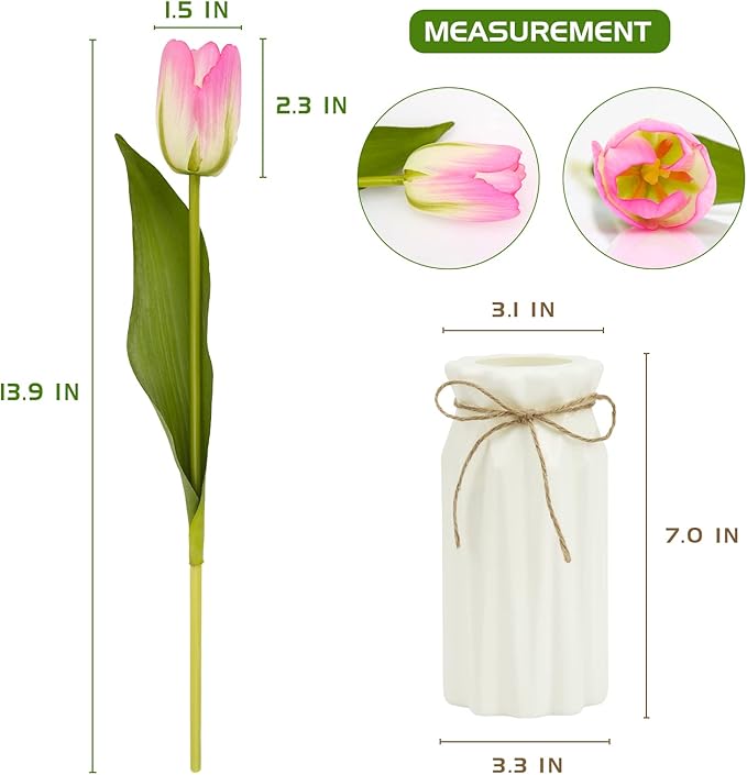 27pcs Colorful Artificial Flowers Tulips, Tulips with 1pc Plastic Vase, Fake Flowers Real Touch Flower 13.9", Christmas, Mother's Day, Easter, Valentine's Day, Family Kitchen, Wedding Decorations-Ruum Studio Home