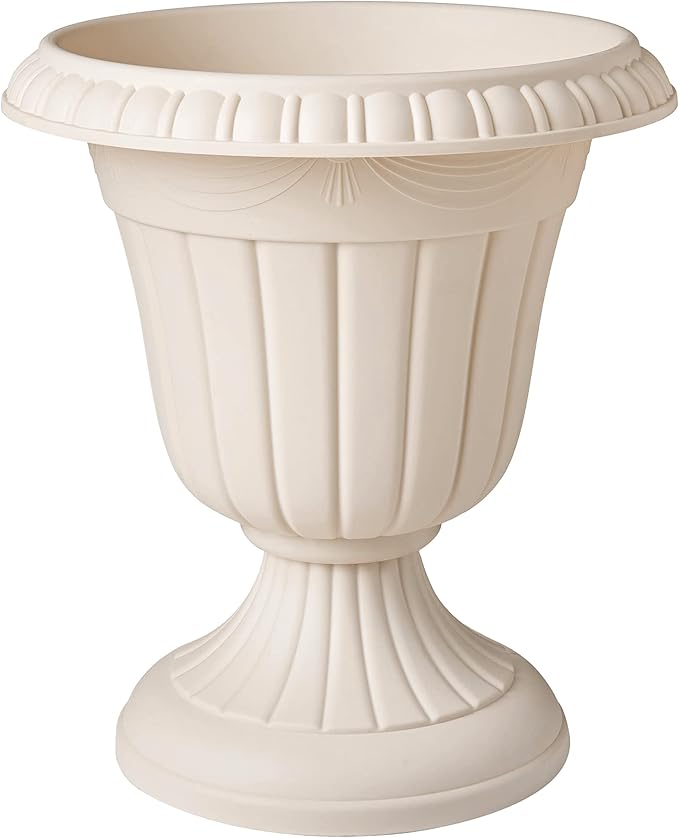PL20BG Classic Traditional Plastic Urn Planter Indoor/Outdoor, 10" x 12", (Beige)-Ruum Studio Home