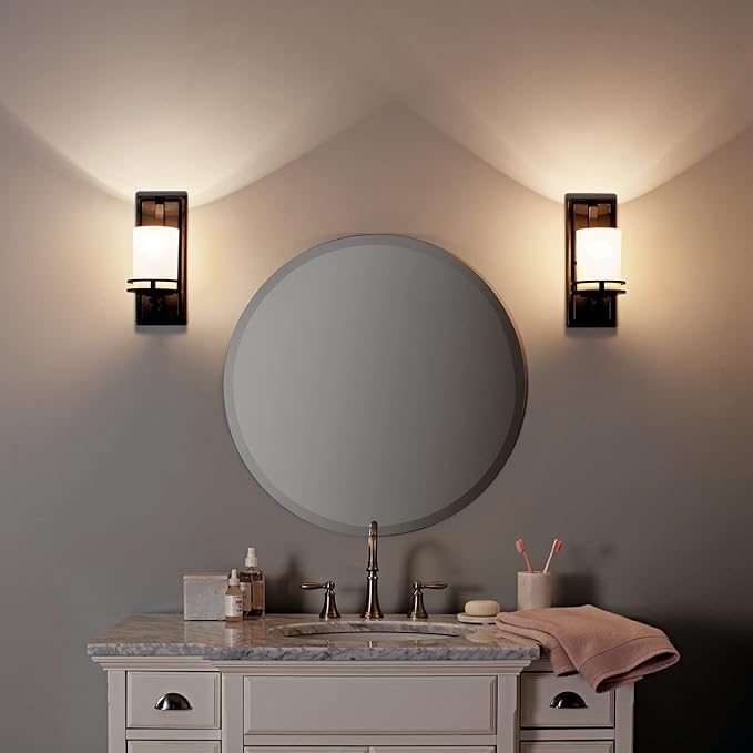 Kichler Hendrik 12” Wall Light Fixture in Olde Bronze with Umber Etched Glass, 1-Light Wall Lamp for Bedroom or Living Room, 5076OZ-Ruum Studio Home
