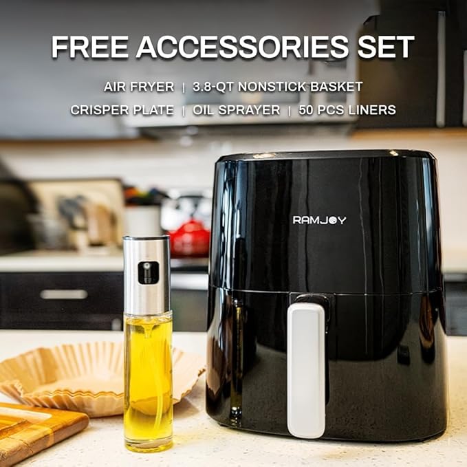 Air Fryer 3.8 Quarts for 1-2 people, 8-in-1 Functions, Air Fry, Roast, Bake, Broil, Preheat, Shake, Digital Small Air Fryer, Nonstick Dishwasher-Safe Basket, Compact Air Fryers, Black-Ruum Studio Home