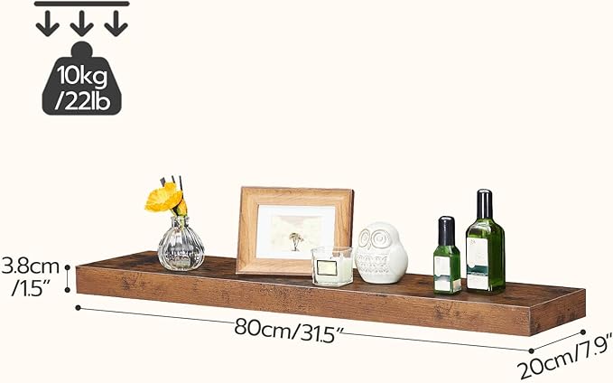 HOOBRO Floating Shelves for Wall, Wall Mounted Shelf Set of 2, 31.5" Hanging Shelf with Invisible Brackets, for Wall in Bathroom, Bedroom, Toilet, Kitchen, Living Room, Office, Rustic Brown BF80BJP201-Ruum Studio Home