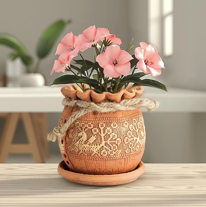 Ceramic Pot with Drainage Hole and Saucer, Plant Pots, Modern Decorative Planters for House Plants Indoor Flowers Plants, Cute Flower Pot - Gifts (Birds (1.7 L))-Ruum Studio Home