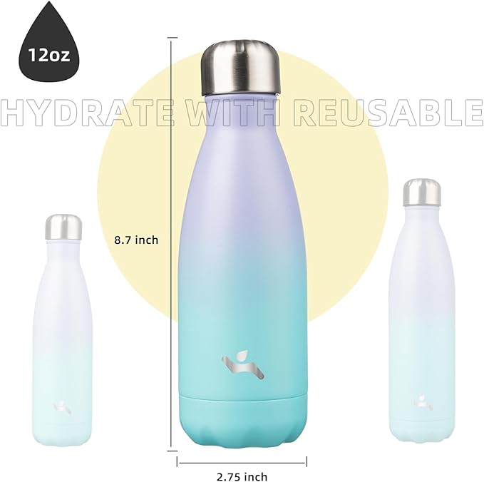 Insulated Water Bottles,12 oz Double Wall Stainless Steel Vacumm Metal Flask for Sports Travel,Lavender Green-Ruum Studio Home