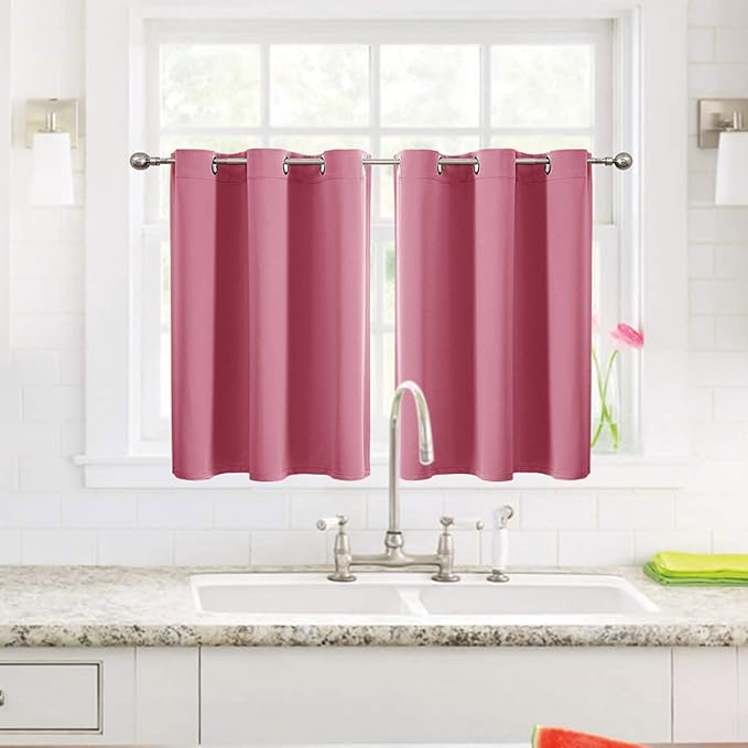 ChrisDowa Small Window Curtains for Kitchen and Bedroom - Grommet Short Thermal Insulated Room Darkening Curtains (2 Panels, Pink, 42 x 36 Inch)-Ruum Studio Home