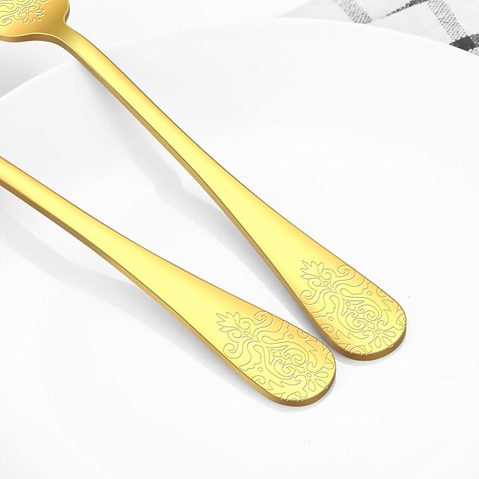 40 Pcs Gold Silverware Set for 8 with Classical Flower Embossed Design, Food Grade Stainless Steel Flatware Set, Eating Utensils Sets Include Fork/Knife/Spoon, Cutlery Set, Dishwasher Safe-Ruum Studio Home
