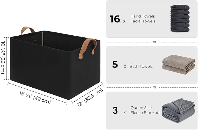 StorageWorks Storage Bins, Fabric Storage Bins for Shelves, Large Storage Baskets with Metal Frame, Closet Baskets and Bins with Handles, Black, 2-Pack-Ruum Studio Home