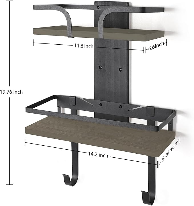 VINAEMO Ironing Board Hanger Wall Mount, 2-Layer Iron and Ironing Board Holder, Laundry Room Shelves Solid Wood with Removable Hooks Home Organization and Storage-Ruum Studio Home
