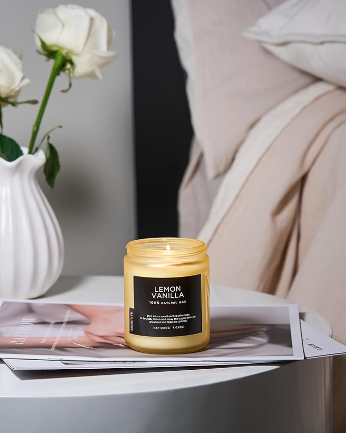 M&SENSE Lemon Vanilla Scented Slow Burning Candles for Home Scented, All Natural Soy Candles 7.05oz 50 Hours Slow Burning in Glass Jar, Stress Relief Gifts for Women and Men-Ruum Studio Home