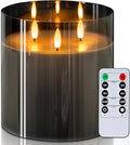 Homemory 6X6'' Extra Large Flameless Candle with 3 Wicks, Glass LED Pillar Candle, Real Wax Battery Operated Candle with Remote Control and Timer, Grey-Ruum Studio Home