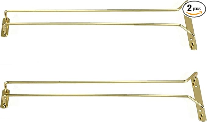 TrueCraftware- 16-Inch Wine Glass Rack Brass Finish Set of 2- Stemware Rack Wire Hanging Rack Under Cabinet Wine Glass Stemware Holder Glass Storage Hanger Organizer for Kitchen and Bar-Ruum Studio Home