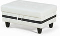 Ottoman Rectangular Storage Ottoman Bench, Faux Leather Footrest, Coffee Table, Stool Footstool with Hinged Lid for Living Room, Bedroom, Entryway, White with Black Strip, 35"x23.5"x17.5"-Ruum Studio Home