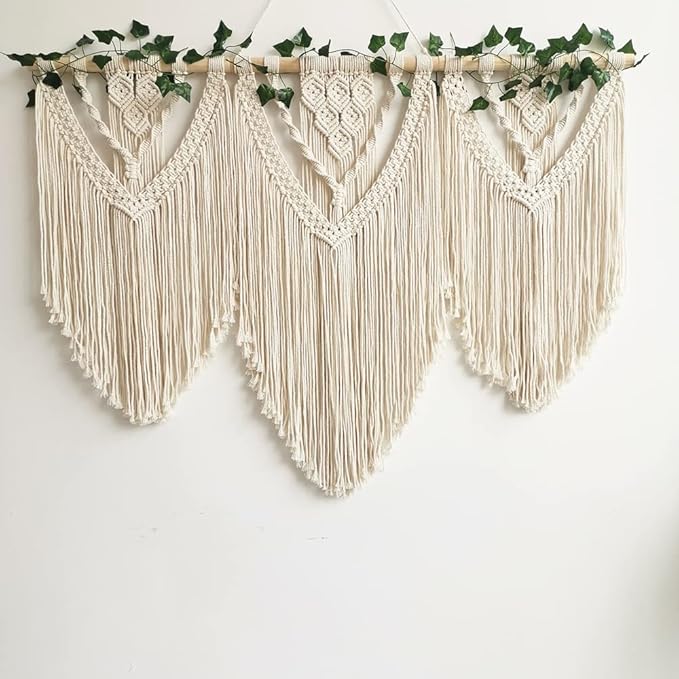 guzhiou large macrame wall hanging - Boho Tapestry Macrame Wall Decor Art- Chic Bohemian Handmade Woven Tapestry Home Decoration for Bedroom Living Room Apartment Wedding Party - 43"x32" (with Ivy)-Ruum Studio Home