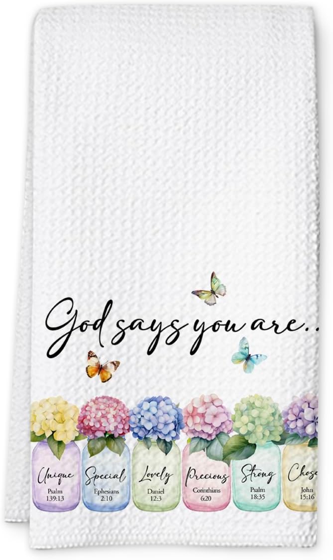 Christian Kitchen Towel, Waffle Weave Microfiber Scripture Hand Towel, God Says You are Bible Verse Farmhouse Decor for Kitchen Bathroom, Inspirational Gift for Women-Ruum Studio Home