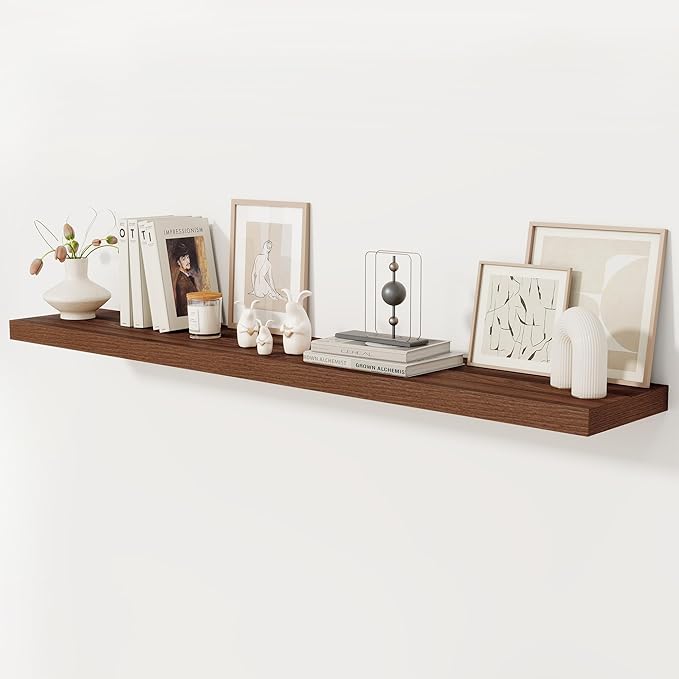 Fun Memories 72 Inch Floating Shelf, 12 Inch Deep Wall Shelf for Fireplace Mantel, Deep Storage Shelves for Home & Office, Wall Shelves with Invisible Bracket, Walnut, Set of 1-Ruum Studio Home