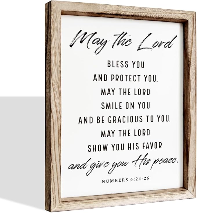Christian Wooden Plaque, Bible Verse Scripture Decor, Framed Wall Plaque Signs 15 * 11.5 inches, Inspirational Christian Gift, May the Lord Bless You and Protect You Sign-Ruum Studio Home