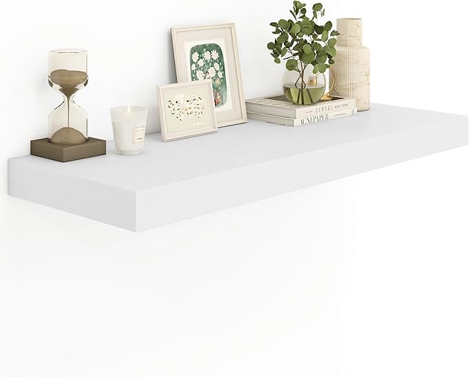 Heimlove White Bathroom Shelves Floating Shelves for Wall Shelf Over Toilet Long Wall Mounted Modern Farmhouse,48 x 12 Shelves with Invisible Brackets for Living Room, Kitchen, Bedroom-Ruum Studio Home