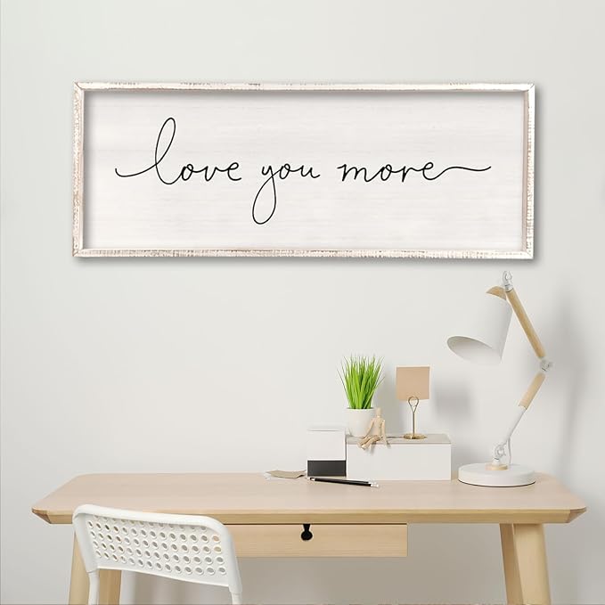 Love You More Sign 40''×15'' Master Bedroom Above Over Bed Wall Decor Modern Farmhouse Large Vintage Wood Framed Hanging Over Bed Bedside Wall Art (White)-Ruum Studio Home