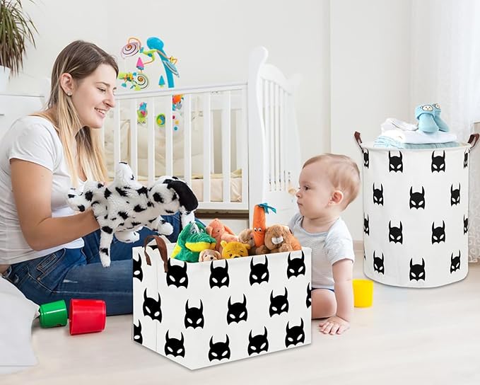 HIYAGON Batman Basket Kids Storage Basket Cute Basket Empty Toy Storage Bin Organizer Box Rectangular Room Decor for Home Books(Black bats)-Ruum Studio Home