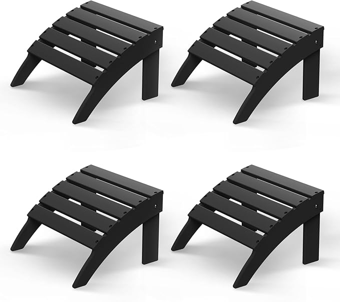 GREENVINES Adirondack-Ottoman | Set of 4 | HDPE Plastic | Outdoor Footrest | All Weather | Foot Rest | Foot Stool | Black | for Adirondack Chair | for Patio Backyard Pool-Ruum Studio Home