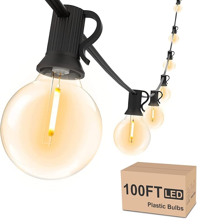 Svater Outdoor String Lights Waterproof 100 FT, LED Patio Lights Outside with 52 Shatterproof G40 Bulbs, Dimmable Hanging Globe Lighting for Bistro Backyard Cafe Market Porch, Warm White 2700K-Ruum Studio Home