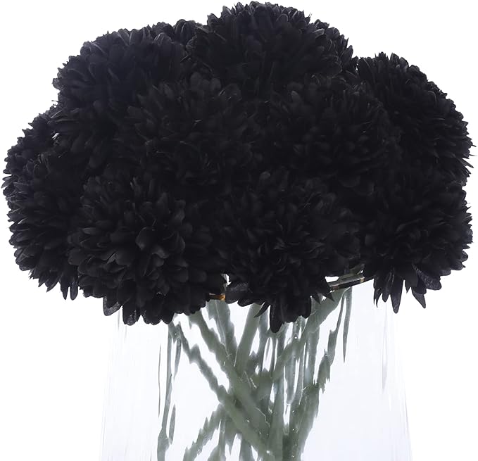 Kimura's Cabin 20Pcs Black Fake Ball Flowers Artificial Silk Chrysanthemums Faux Mums Flower Bouquets for Halloween Home Festive Party Decor Kitchen Table Centerpiece(Black)-Ruum Studio Home
