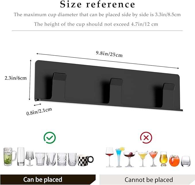 Cup Holder, 4 Pack Wine Glass Holder，No Drilling Installation Wine Glass Holder Wall Mounted for Dining Room, Kitchen and Bar Daily Use (Classic Black)-Ruum Studio Home