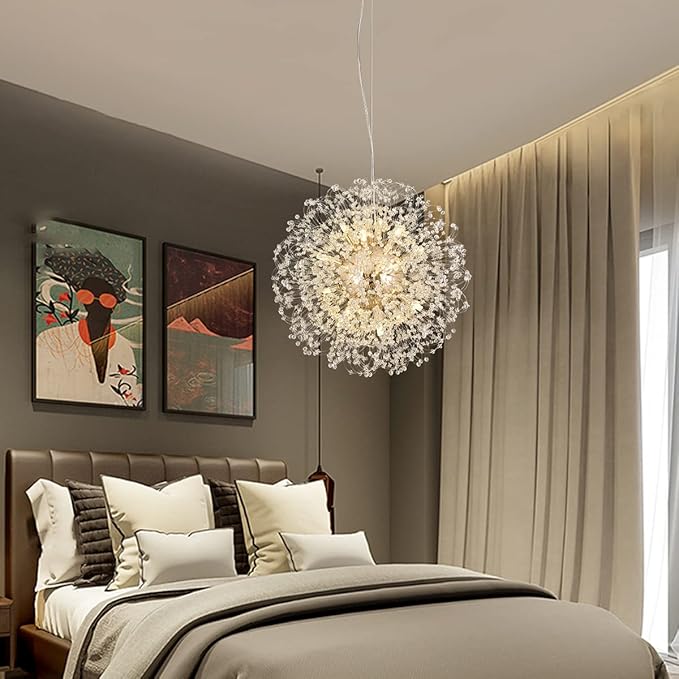 Modern Crystal Chandelier, Sputnik Dandelion High Ceiling Hanging Lamp, Large Beaded Gold Pendant Light for Living Room Dining Room Kitchen Island Bedroom (Gold 16Lights)-Ruum Studio Home