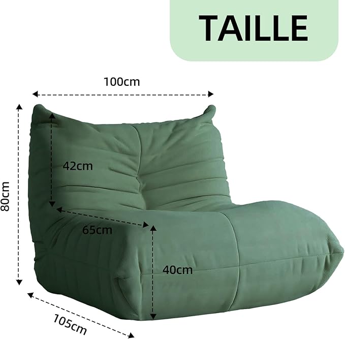 Modern Living Room Chair, Big Bean Bag Adult Floor Sofa, Togo Recliner Memory Foam Lazy Couch Suitable Balcony for Fireside Chair (Green)-Ruum Studio Home