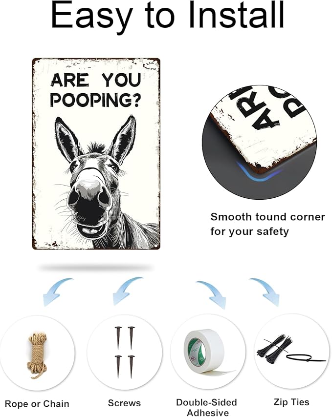 ALKB Funny Donkey Are You Pooping Metal Signs Vintage Farmhouse Bathroom Wall Decor Donkey Lovers Gift 8 x 12 Inch-Ruum Studio Home