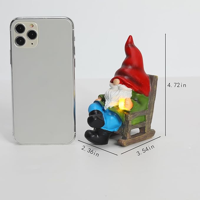 Garden Gnome Statue Solar Light Miniature Outdoor Decor Gnome Figurine for Outdoor Indoor Home Lawn Yard Balcony Porch Patio for Women Mom Grandma 3.54"x2.36"x4.72"-Ruum Studio Home