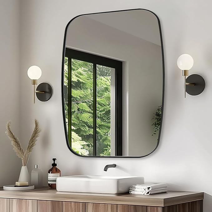 ANDY STAR 30x36” Black Bathroom Mirror, Oblong Vanity Mirror with Stainless Steel Metal Frame, Matte Black Oval Mirror for Over Sink, Modern Anti Rust Wall Mounted-Ruum Studio Home