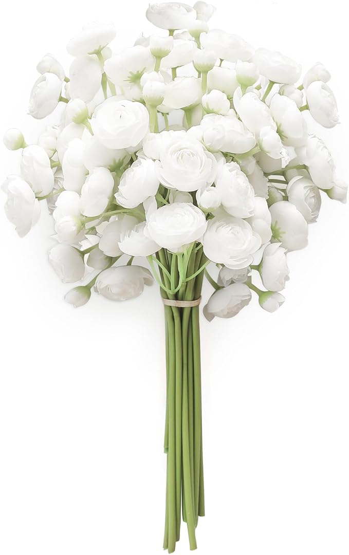 Floroom Ranunculus Artificial Flowers 18 Pcs White Faux Silk Mini Ranunculus Bulk Fake Wedding Filler Flowers for DIY Bouquets, Centerpieces, Bridal Shower Decorations & Arrangements-Ruum Studio Home
